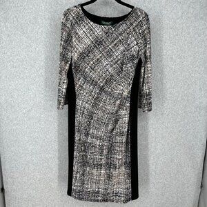 Lauren Ralph Lauren Crosshatch Jersey Sheath Dress Size 12 Neutral Office Ruched
